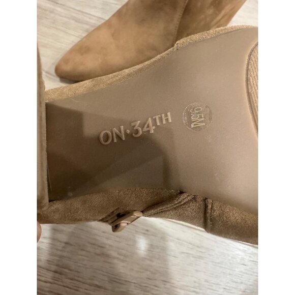 Tan Suede Pointed Toe Ankle Boots With Block Heel 9.5M - Picture 6 of 6